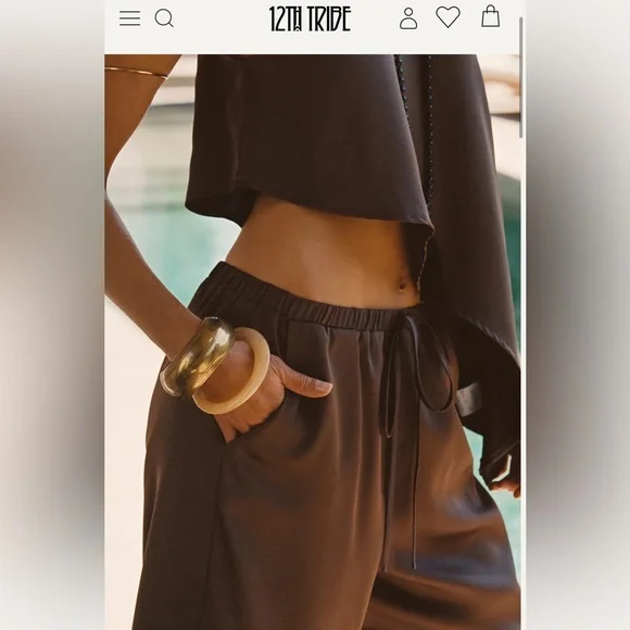 Estelle Espresso Satin Pant and Estelle Espresso Satin One Shoulder Top - Picture 2 of 5